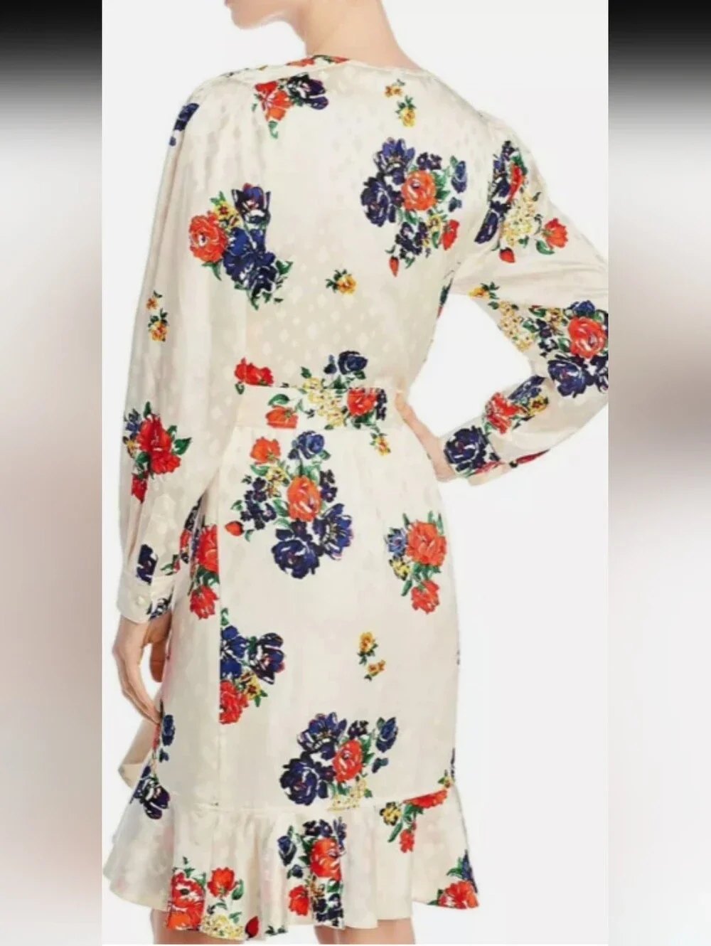 Tory Burch Ivory Tea Rose Printed Silk Wrap Dress